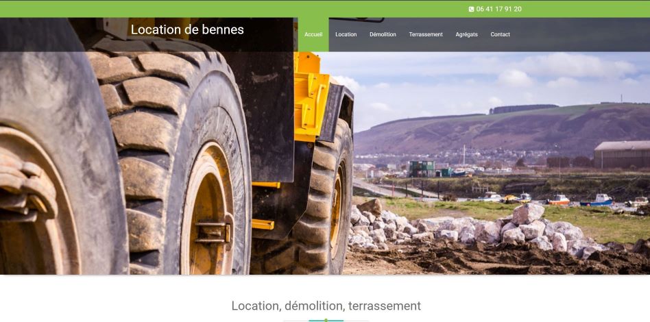 capture page accueil du site Location de bennes